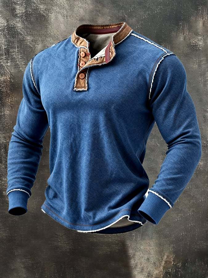 Men's Vintage Colorblock Comfort Henley T-Shirt