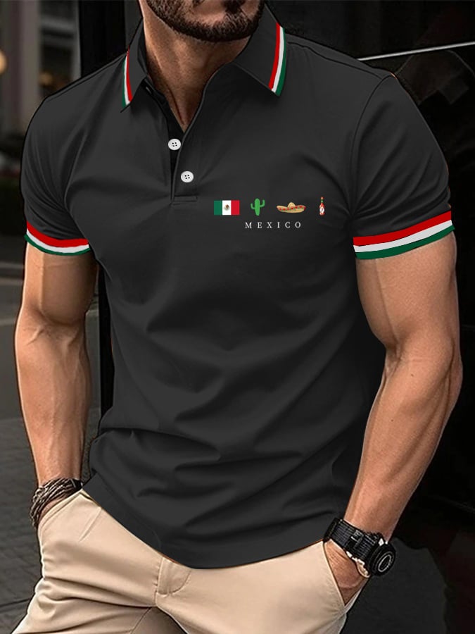 Men's Mexican Independence Day Flag Print Polo Shirt