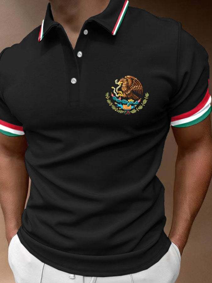 Men's Mexican Flag Print Polo Shirt