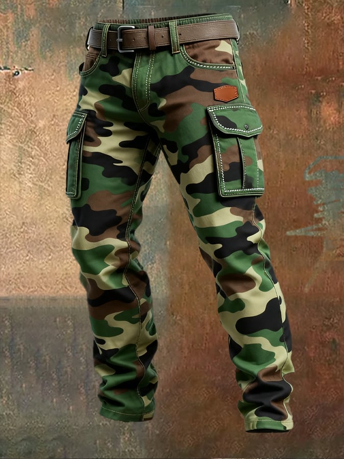 Men's Vintage Camouflage Distressed Pocket Work Pants
