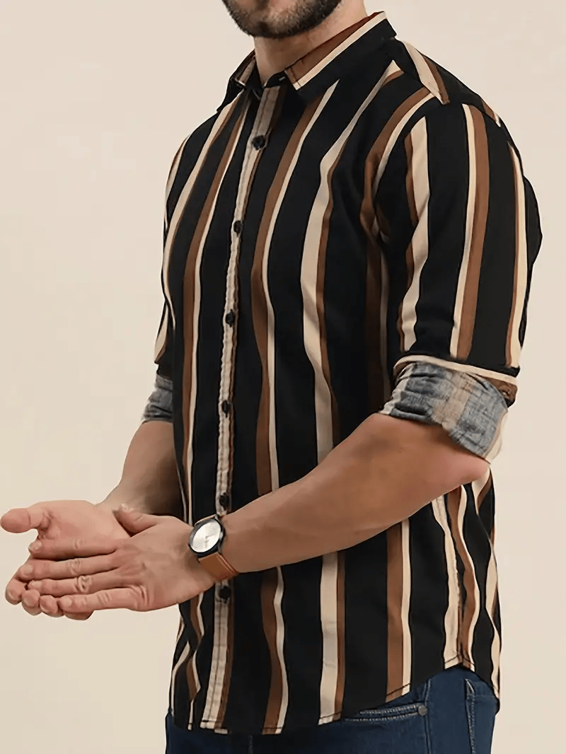 Men's Business Casual Striped Long Sleeve Shirt