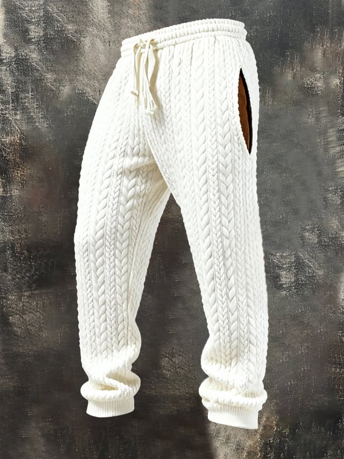 Men'S Fashionable Twisted Jacquard Textured Hooded Casual Sweatshirt Suit