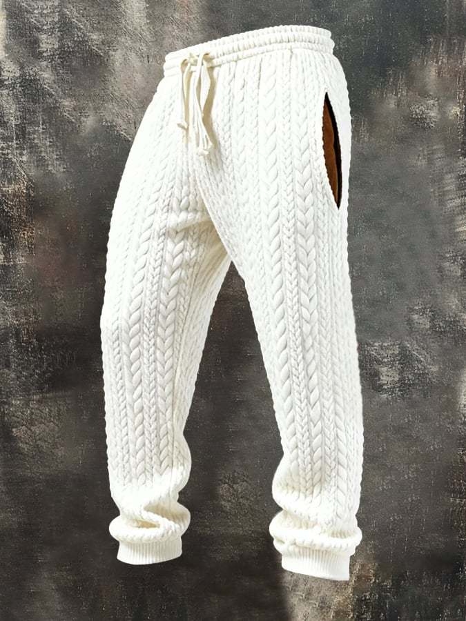 Men'S Fashionable Twisted Jacquard Textured Hooded Casual Sweatshirt Suit