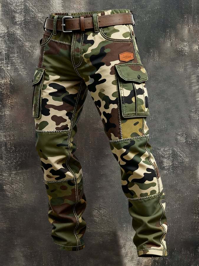 Men's Vintage Camouflage Distressed Pocket Work Pants
