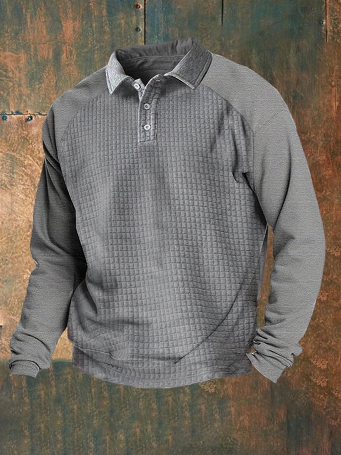 Men's Casual Long Sleeve Button Down Polo Shirt