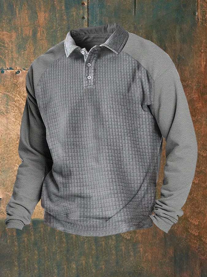 Men's Casual Long Sleeve Button Down Polo Shirt