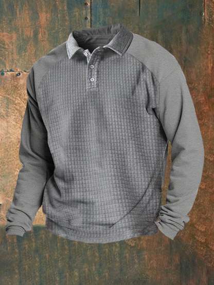 Men's Casual Long Sleeve Button Down Polo Shirt