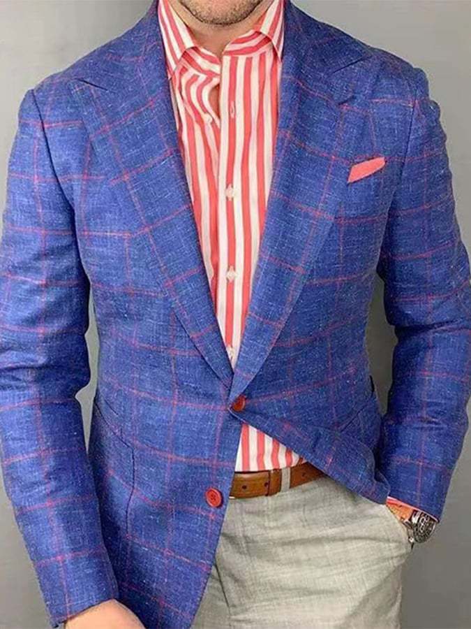 Men's Fashion Casual Two Button Large Pocket Plaid Blazer