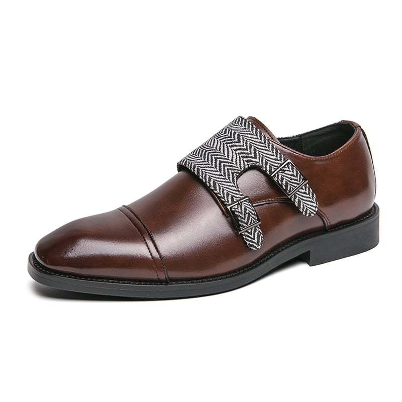 Men's Business Casual Checkered Patchwork Double Monk Imitation Faux Leather Shoes