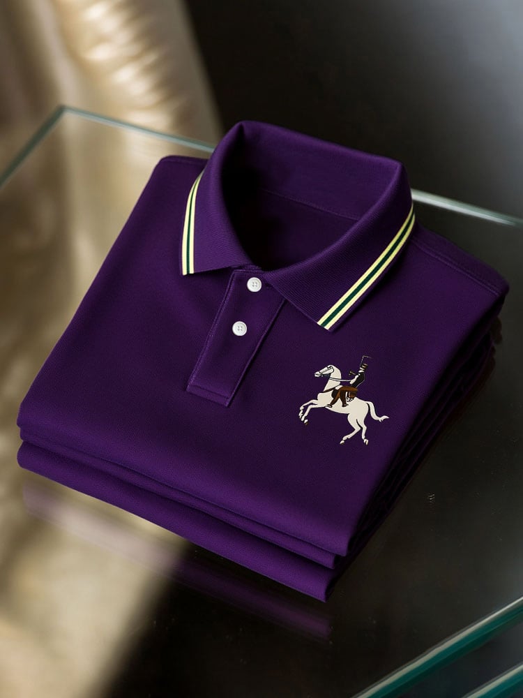 Men's Classic Business Check Logo Button Short Sleeve Polo Shirt