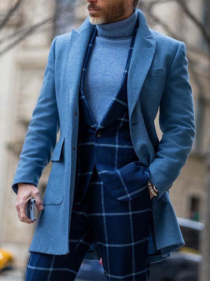 Men's Slim Business Casual Single Breasted Solid Color Coat