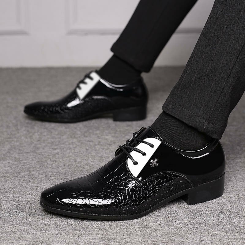 Men's Business Formal Casual Embossed Lace Up Faux Leather Patant Shoes