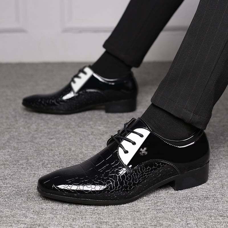 Men's Business Formal Casual Embossed Lace Up Faux Leather Patant Shoes
