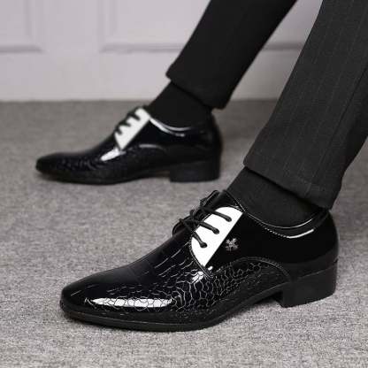 Men's Business Formal Casual Embossed Lace Up Faux Leather Patant Shoes