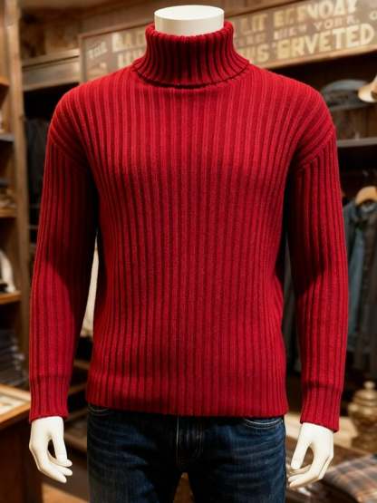 Men's Retro Warm Ribbed Turtleneck Long Sleeve Sweater
