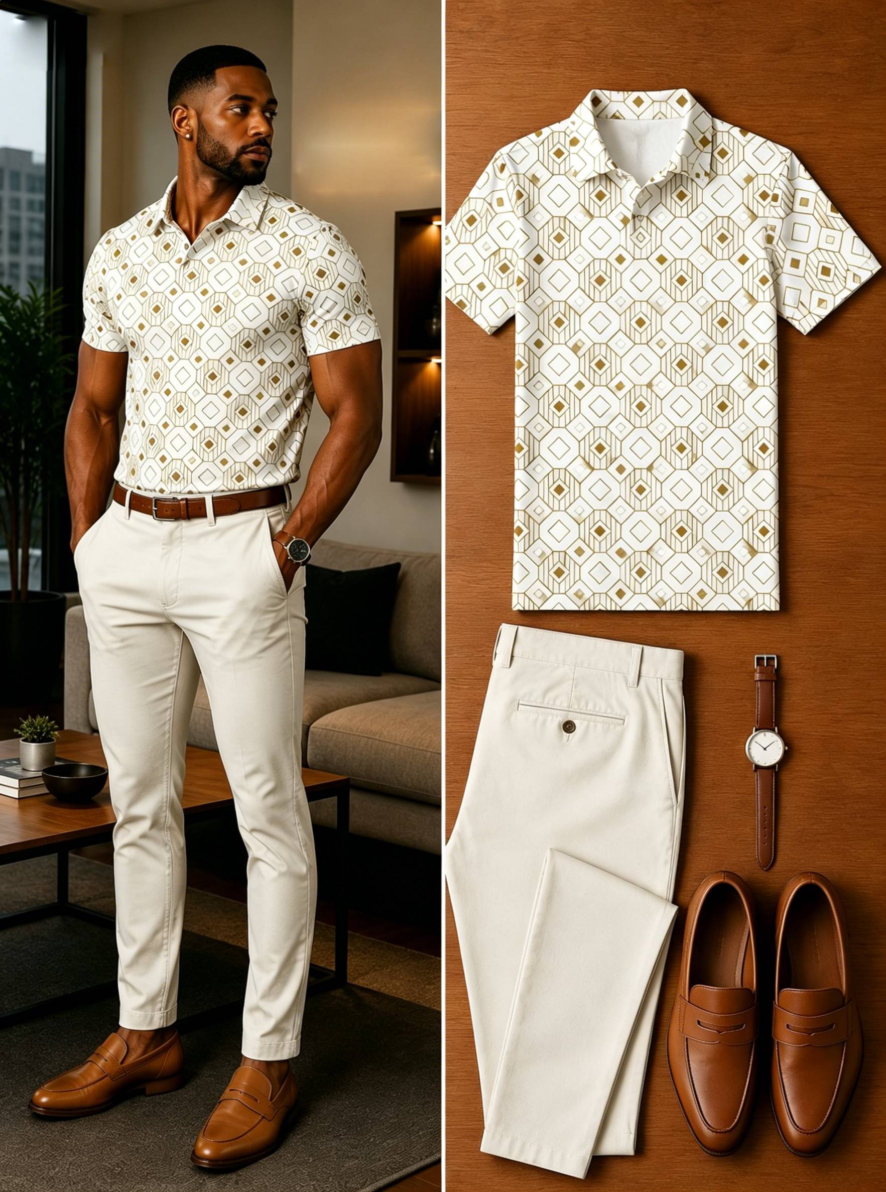 Men's Casual Short Sleeve Polo Shirt And Pants Two-Piece Set