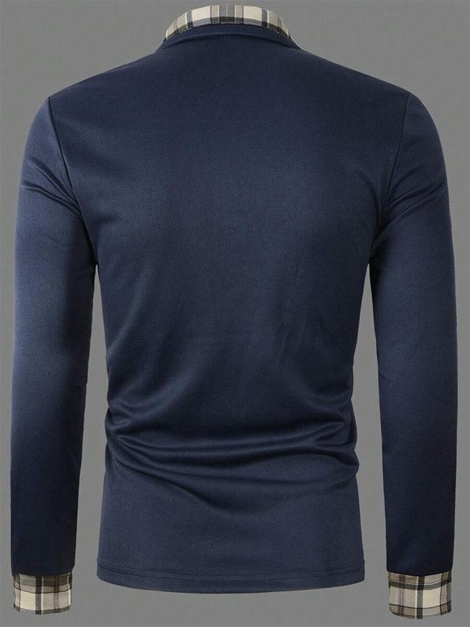 Men's Plaid Business Casual Long Sleeve Polo Shirt