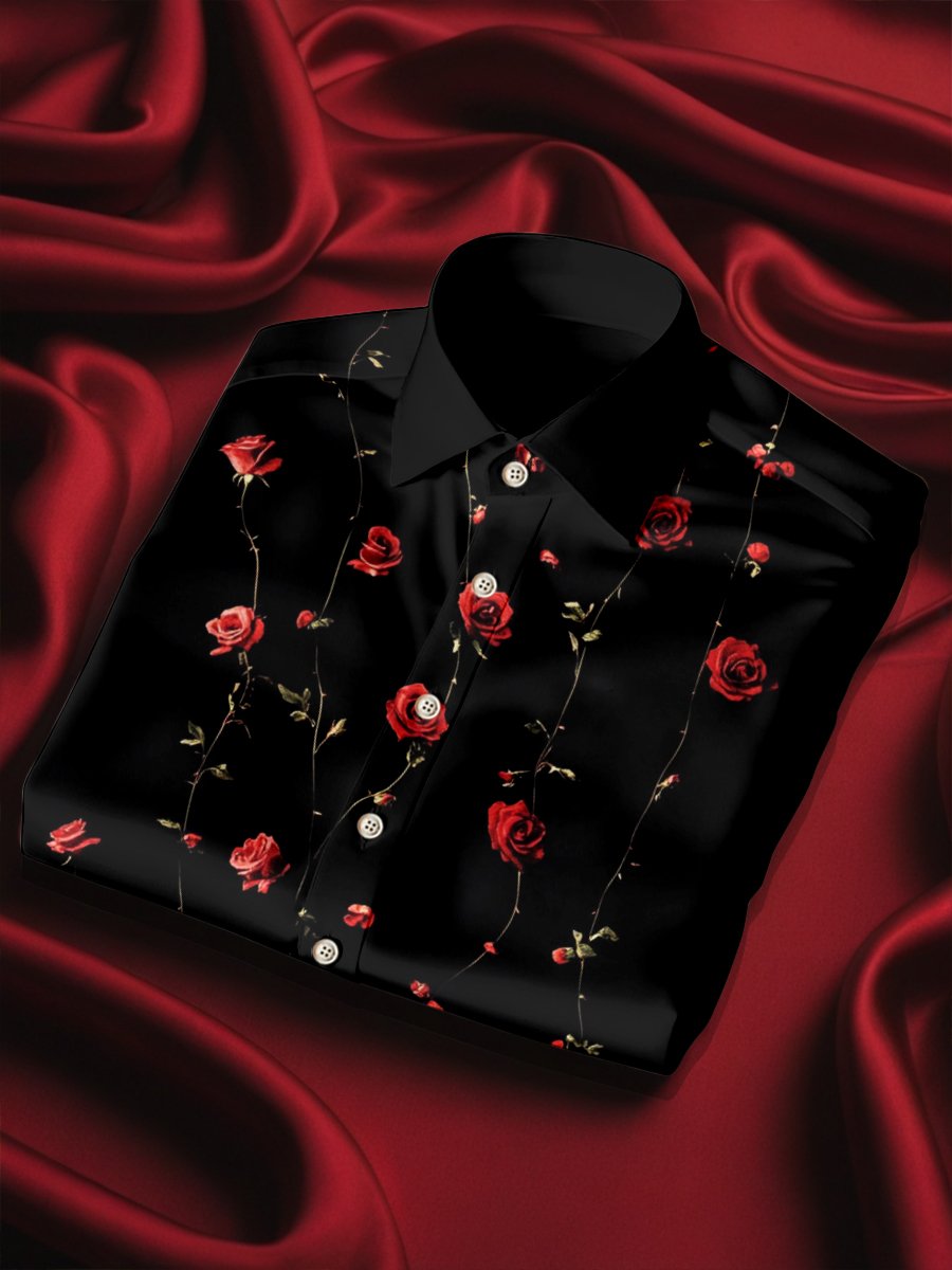 Men's Silk Rose Luxury Business Long Sleeve Shirt