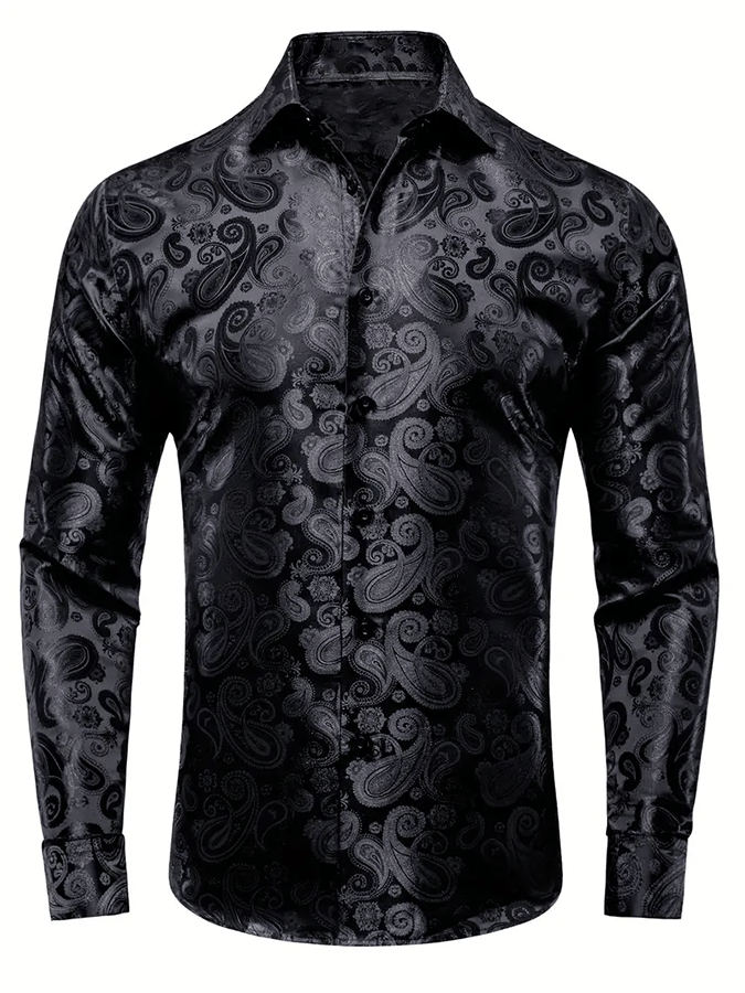 Men's Silk Business Luxury Design Printed Long Sleeve Shirt