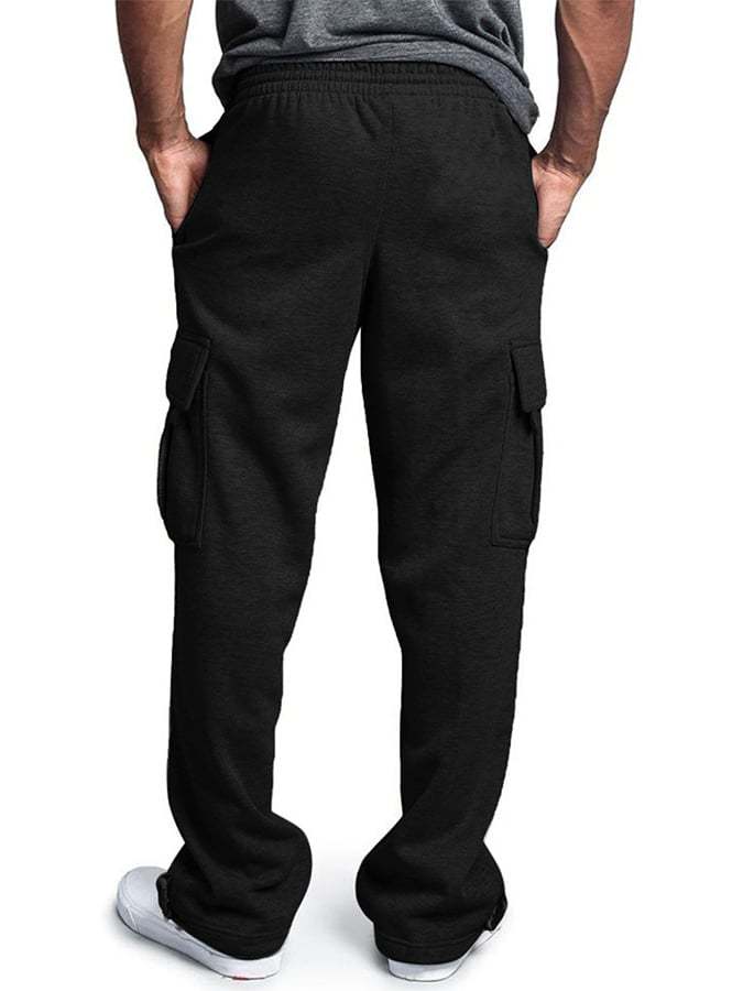 Men's Casual Solid Color Multi-Pocket Leggings Trousers