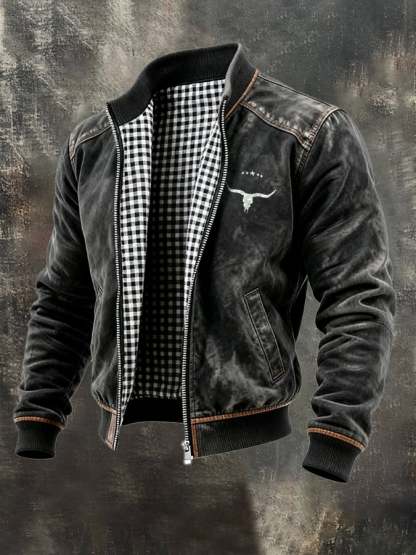 Men's Vintage Suede and Plaid Lining Multi-Pocket Outdoor Jacket