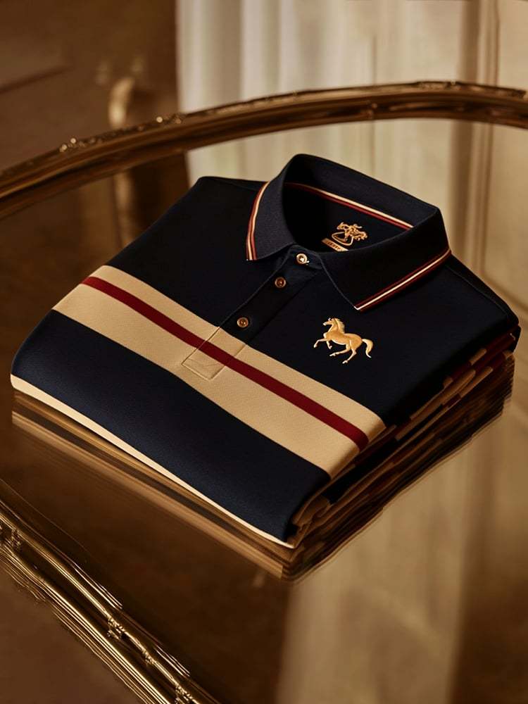 Men's Business Casual Logo Button Short Sleeve Polo Shirt