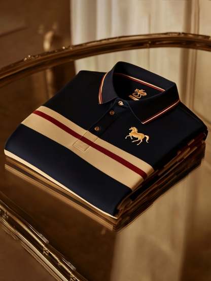 Men's Business Casual Logo Button Short Sleeve Polo Shirt