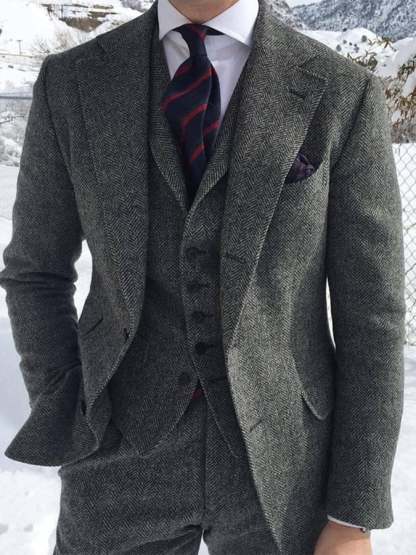 Men's Business Single-Breasted Solid Color Three-Piece Suit