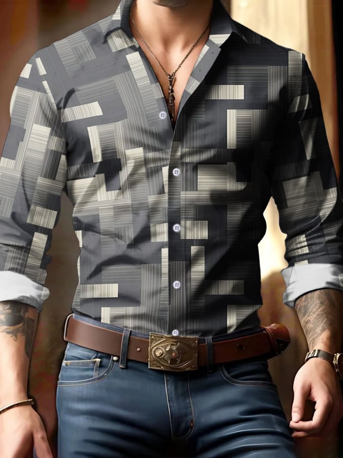 Men's Geometric Print Business Shirt