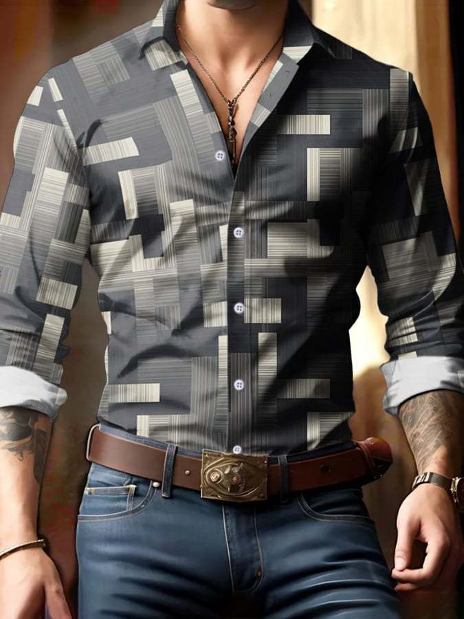 Men's Geometric Print Business Shirt