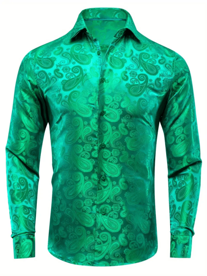 Men's Silk Business Luxury Design Printed Long Sleeve Shirt