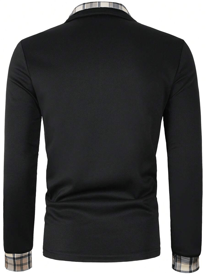 Men's Plaid Business Casual Long Sleeve Polo Shirt