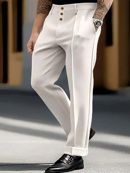 Men's Casual Solid Color Button Trousers