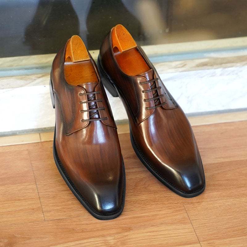 Men's Business Casual Faux Wood Grain Old Square Toe Faux Leather Derb
