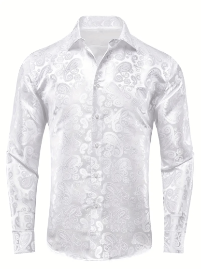 Men's Silk Business Luxury Design Printed Long Sleeve Shirt