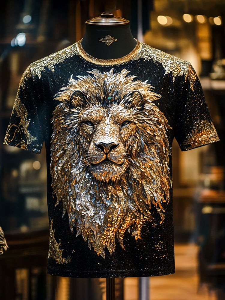 Men's Eagle Sequin Business Print Short Sleeve T-Shirt