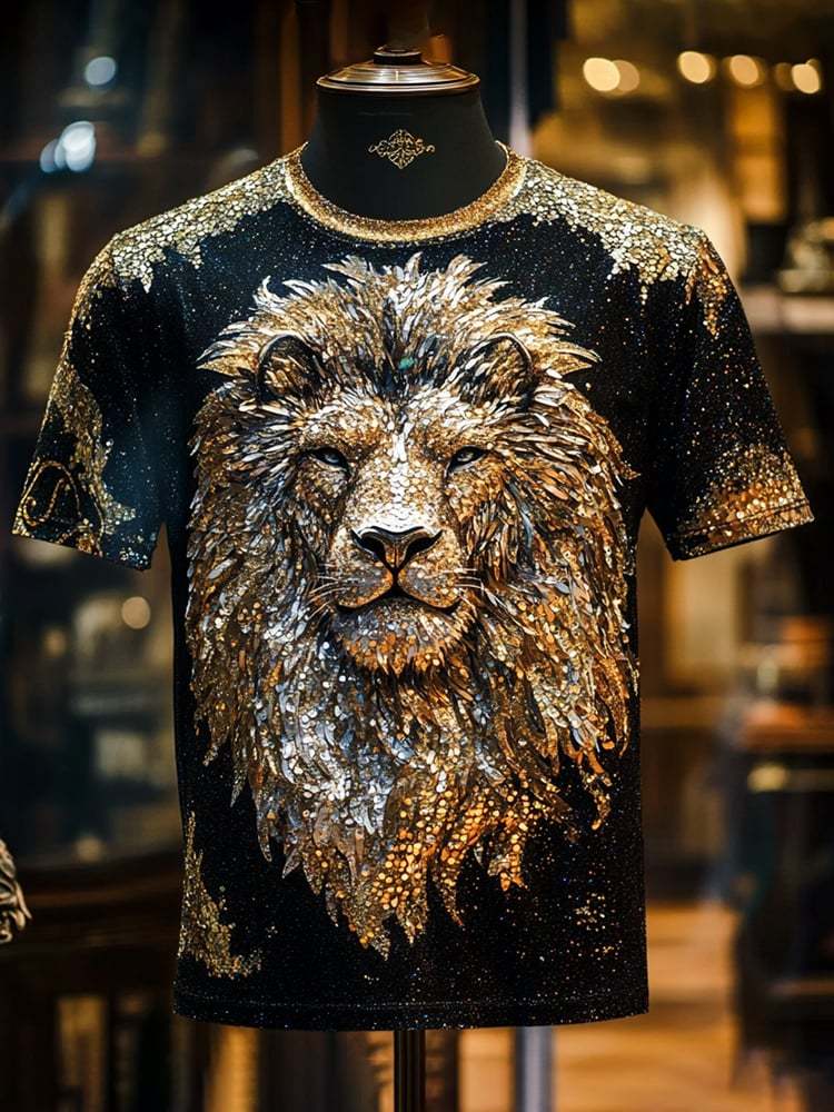 Men's Eagle Sequin Business Print Short Sleeve T-Shirt