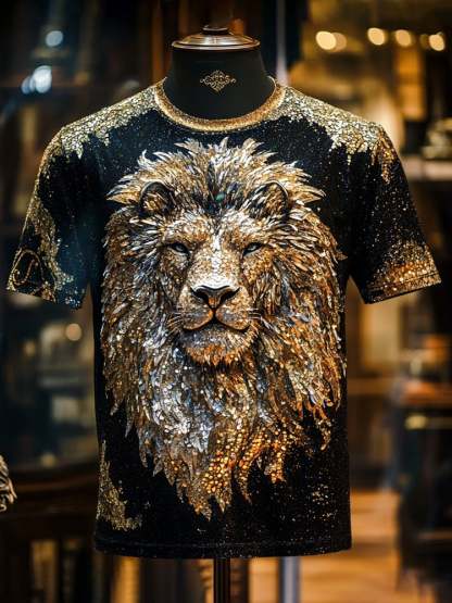 Men's Eagle Sequin Business Print Short Sleeve T-Shirt