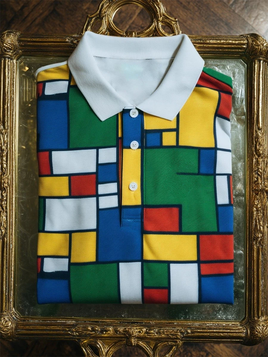 Men's Business Casual Button Short Sleeve Polo Shirt