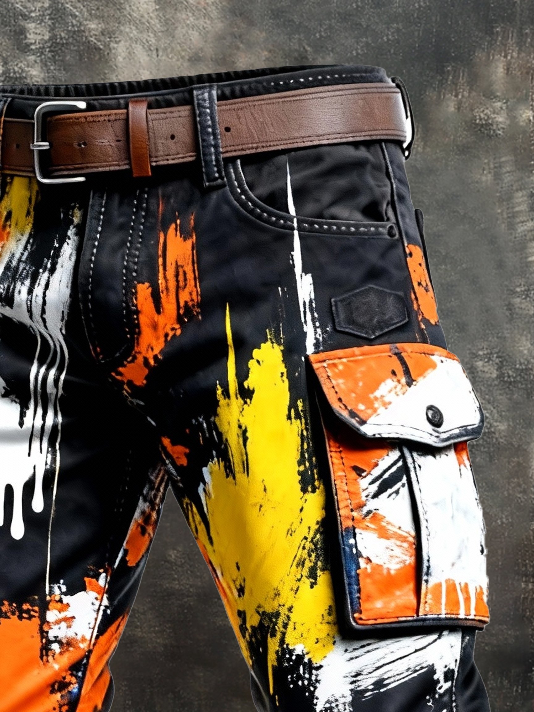 Men's Retro Color Block Distressed Pocket Cargo Pants