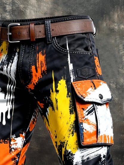 Men's Retro Color Block Distressed Pocket Cargo Pants