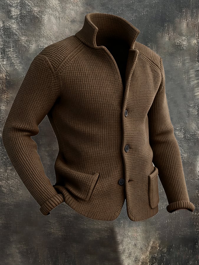 Men's Retro Warm Stand Collar Knitted Cardigan Jacket