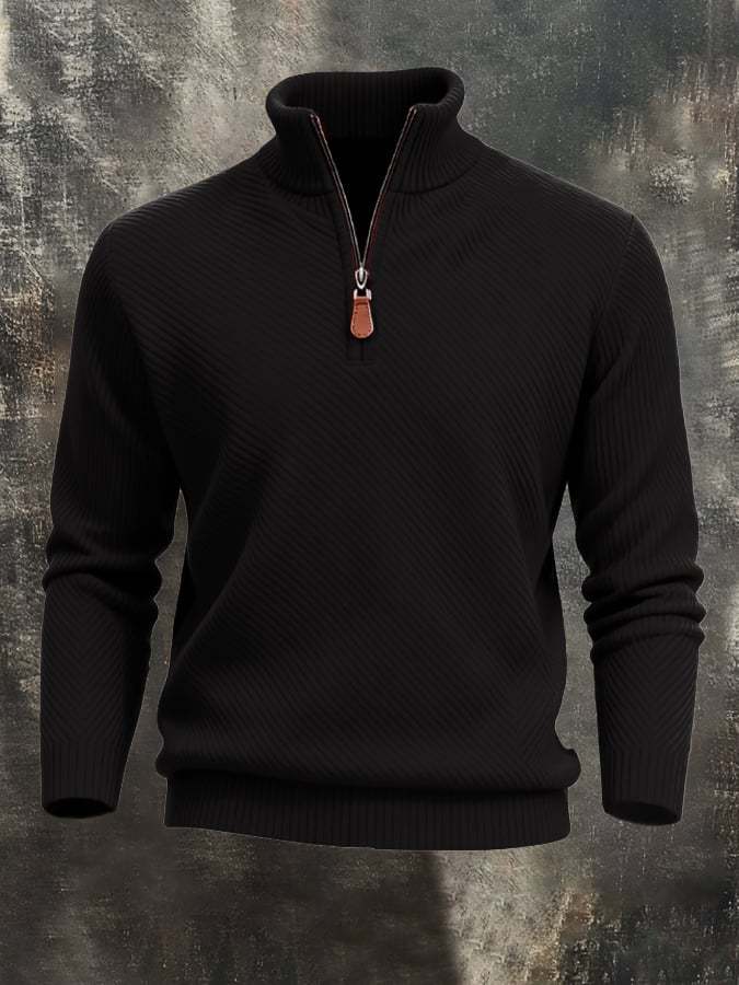 Men'S Classic Special Jacquard Texture Half-Zip Long-Sleeved Sweatshirt