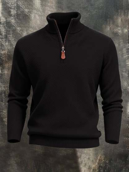 Men'S Classic Special Jacquard Texture Half-Zip Long-Sleeved Sweatshirt