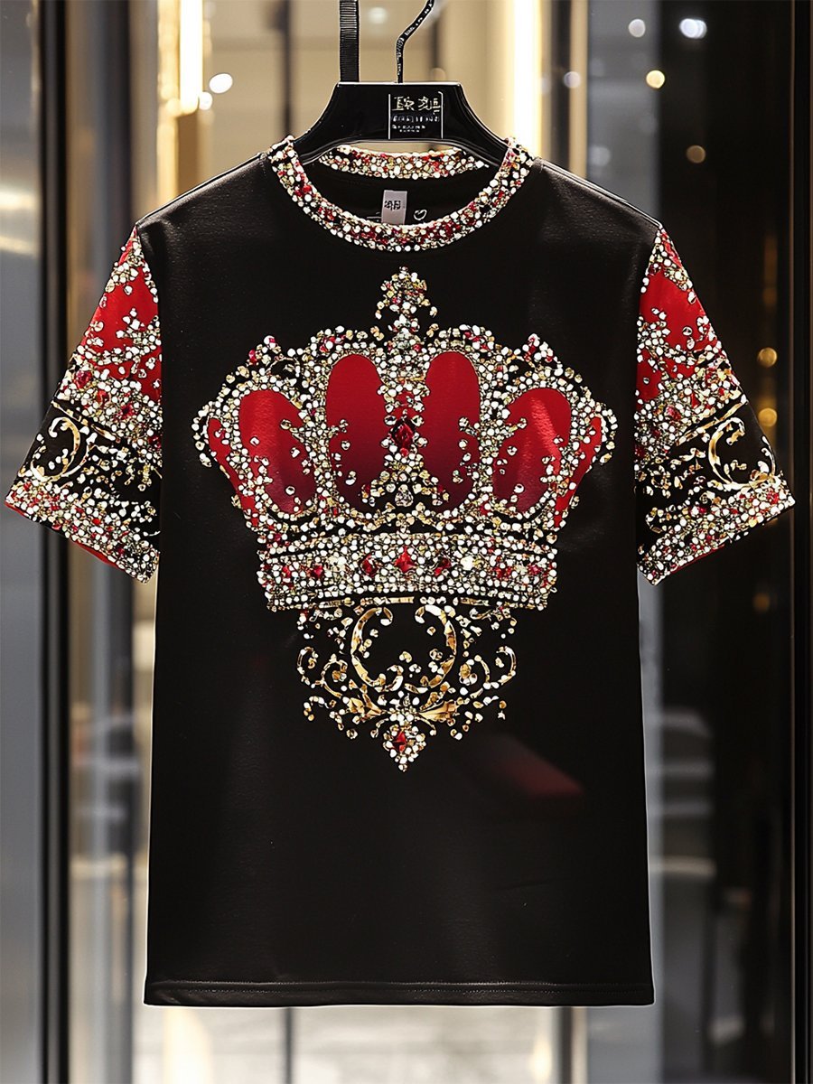 Men's Business Luxury Printed 100% Cotton Short Sleeve T-Shirt