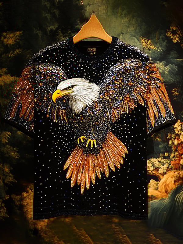 Men's Business Eagle Sequin Print Short Sleeve T-Shirt
