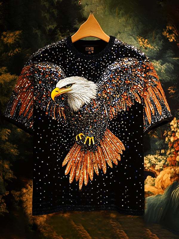 Men's Business Eagle Sequin Print Short Sleeve T-Shirt