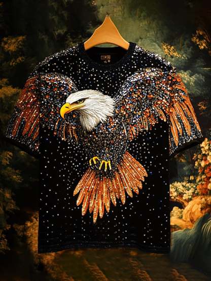 Men's Business Eagle Sequin Print Short Sleeve T-Shirt