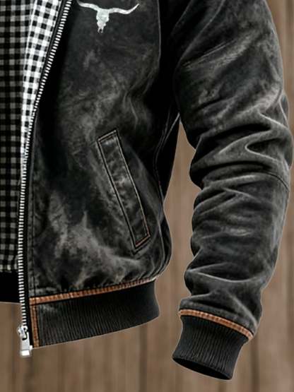 Men's Vintage Suede and Plaid Lining Multi-Pocket Outdoor Jacket