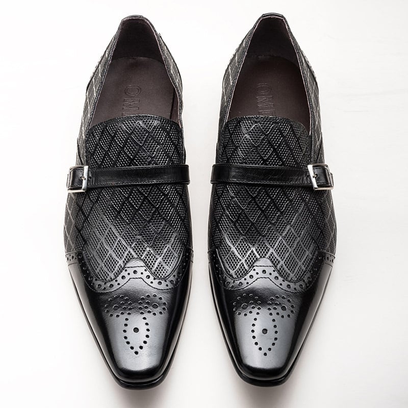 Fashion Carved Buckle Design Business Men'S Leather Shoes